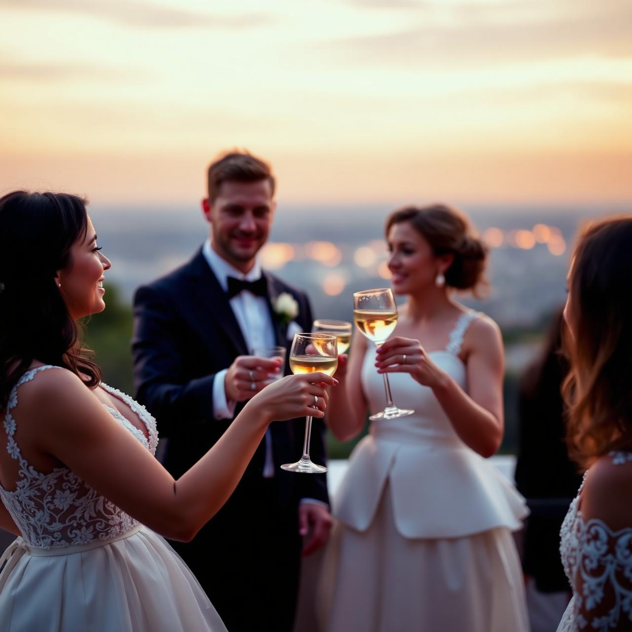 Wedding guests toasting